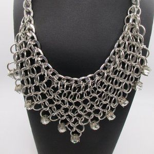 NEW WITH TAG CRISTA STEPHEN SILVERTONE CHAIN-MAIL CRYSTAL NECKLACE